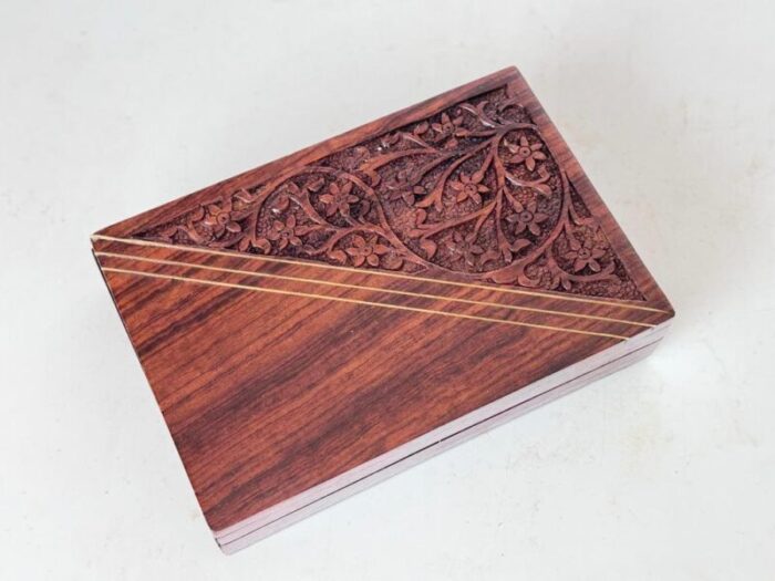 decorative cigarette box in wood india 1960s 9792