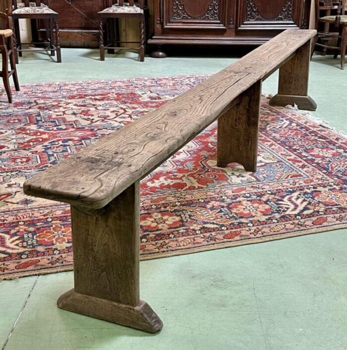 early 20th century chestnut farm table bench 2555