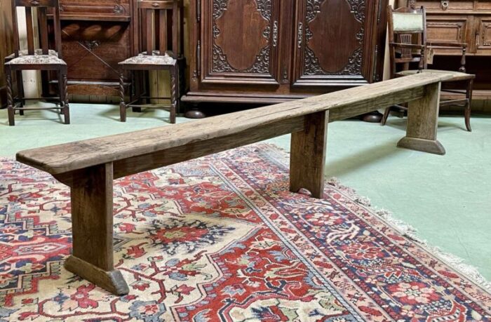 early 20th century chestnut farm table bench 5072