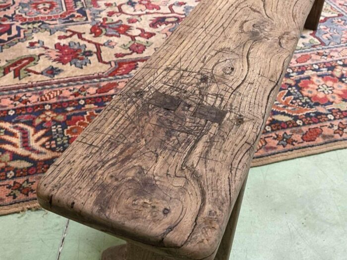 early 20th century chestnut farm table bench 6827