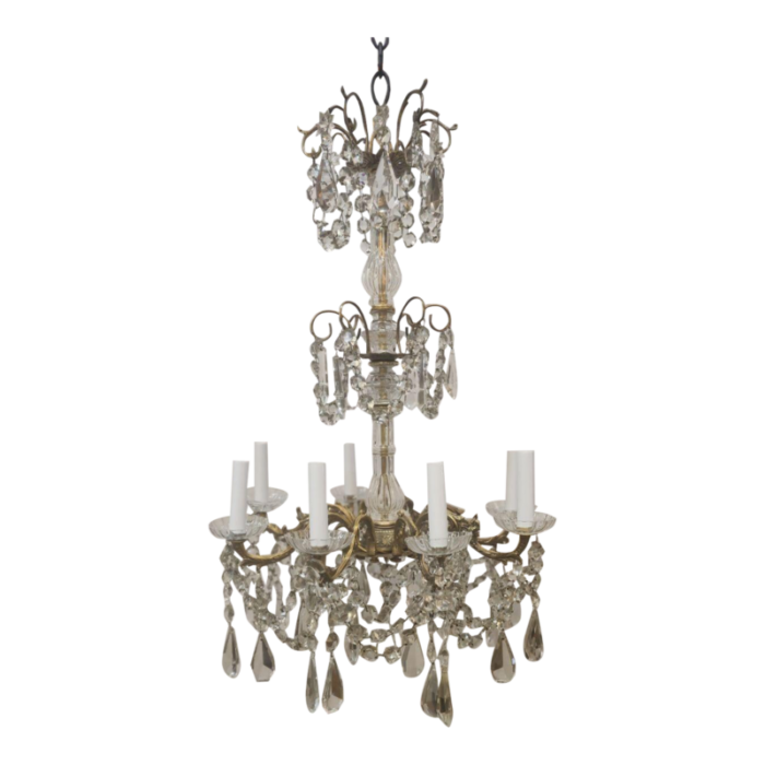 early 20th century french brass and crystal chandelier 5185