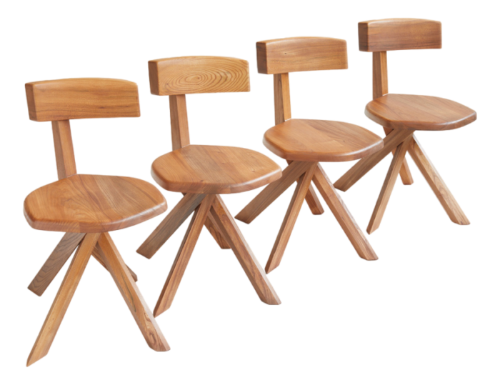 early edition s34 elmwood chairs by pierre chapo france 1970s set of 4 0850