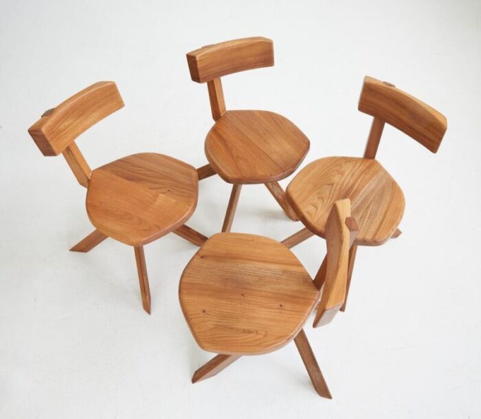 early edition s34 elmwood chairs by pierre chapo france 1970s set of 4 6693