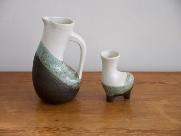 enameled earthenware jug and vase set from gilbert valentin 1950s set of 2 1