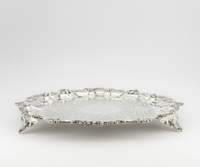 english sterling silver circular salver tray by robert harper london 1859 1