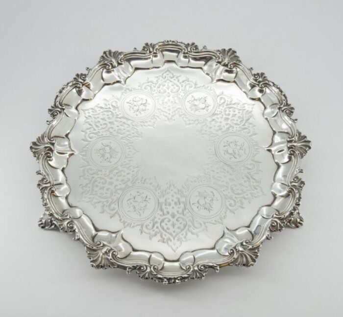 english sterling silver circular salver tray by robert harper london 1859 5