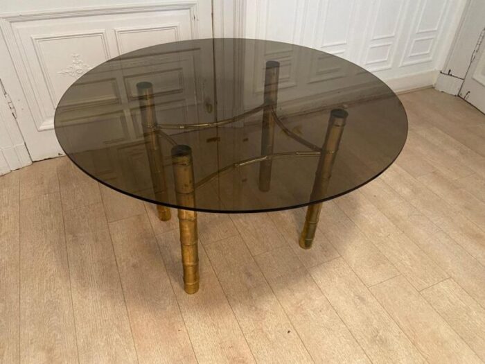 faux golden bamboo dining table 1970s 4363