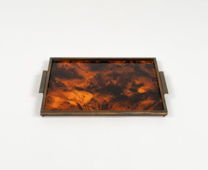 faux tortoiseshell and brass serving tray by christian dior italy 1970s 0911