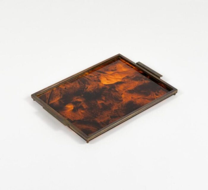 faux tortoiseshell and brass serving tray by christian dior italy 1970s 1808