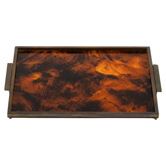 faux tortoiseshell and brass serving tray by christian dior italy 1970s 2431