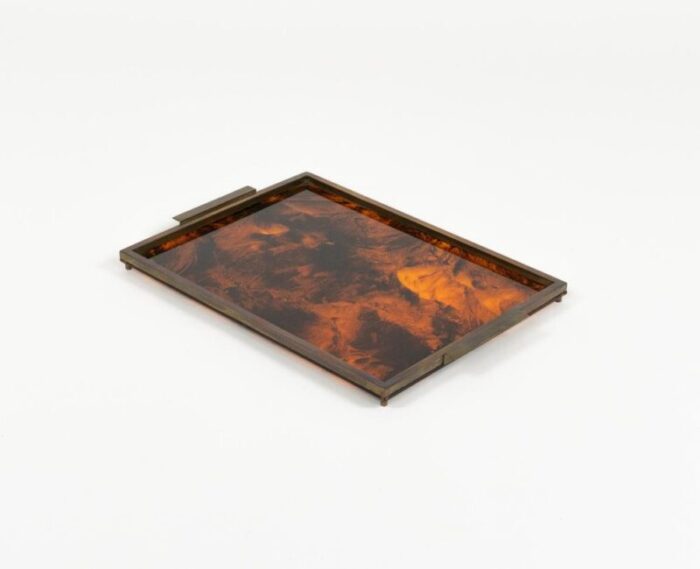 faux tortoiseshell and brass serving tray by christian dior italy 1970s 3201