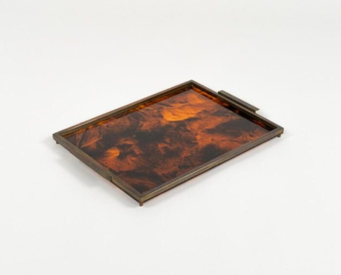 faux tortoiseshell and brass serving tray by christian dior italy 1970s 4292