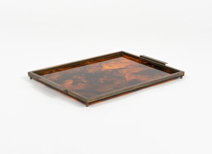 faux tortoiseshell and brass serving tray by christian dior italy 1970s 4389