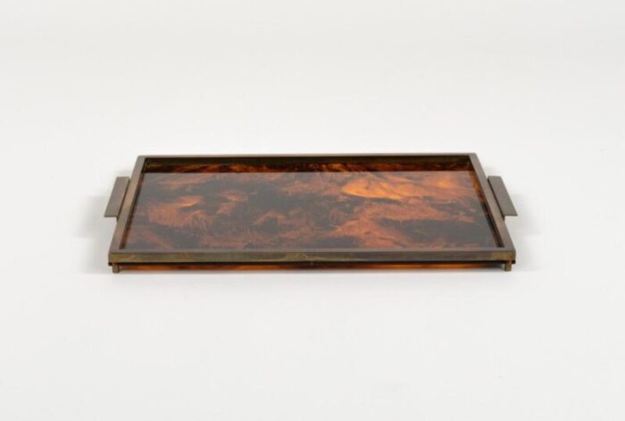 faux tortoiseshell and brass serving tray by christian dior italy 1970s 5322