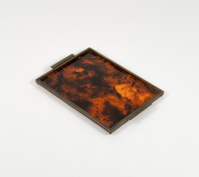 faux tortoiseshell and brass serving tray by christian dior italy 1970s 5694