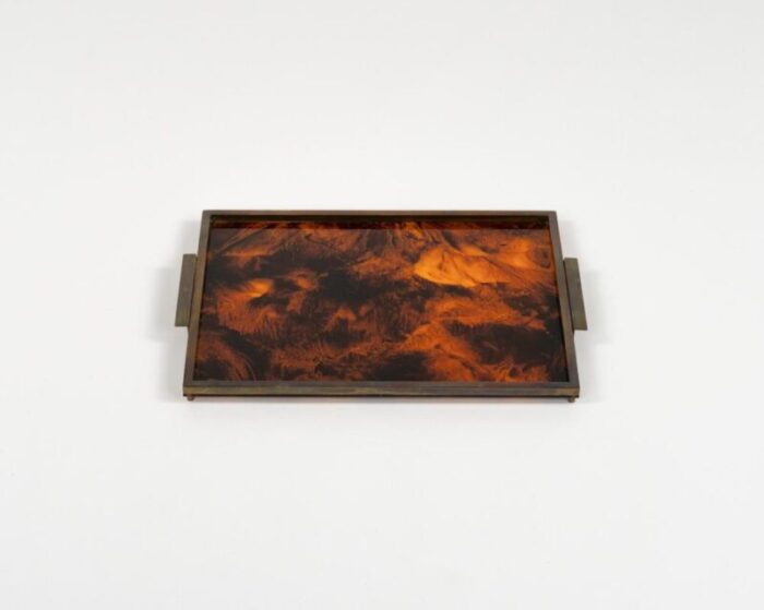 faux tortoiseshell and brass serving tray by christian dior italy 1970s 7618