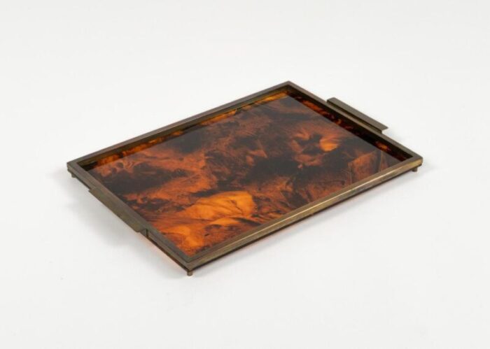 faux tortoiseshell and brass serving tray by christian dior italy 1970s 8846