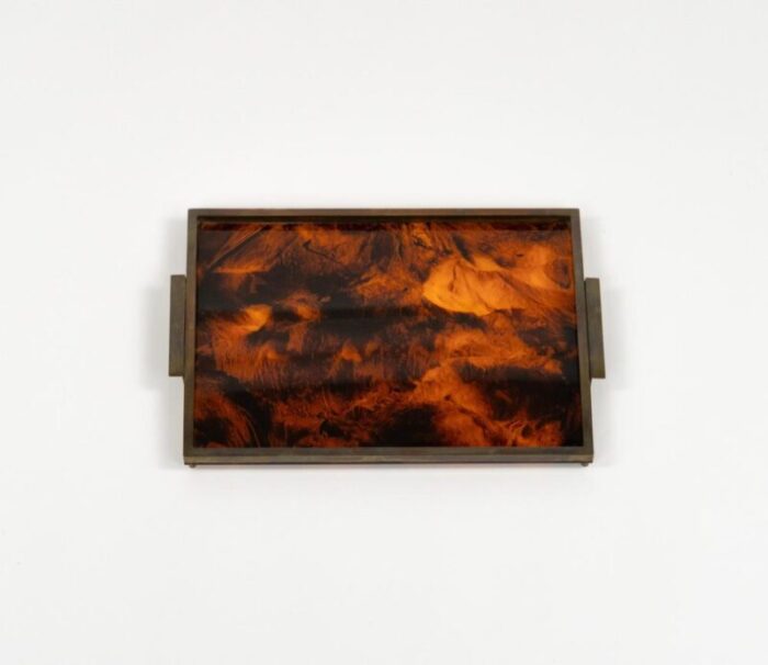 faux tortoiseshell and brass serving tray by christian dior italy 1970s 9775