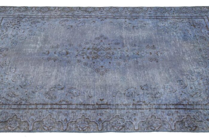 floral vintage persian overdyed wool rug in blue 4987