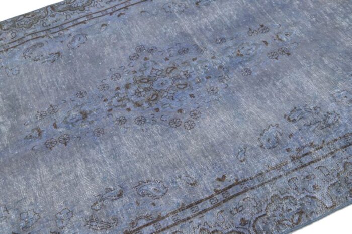 floral vintage persian overdyed wool rug in blue 6162