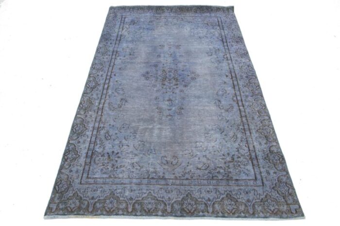 floral vintage persian overdyed wool rug in blue 6243