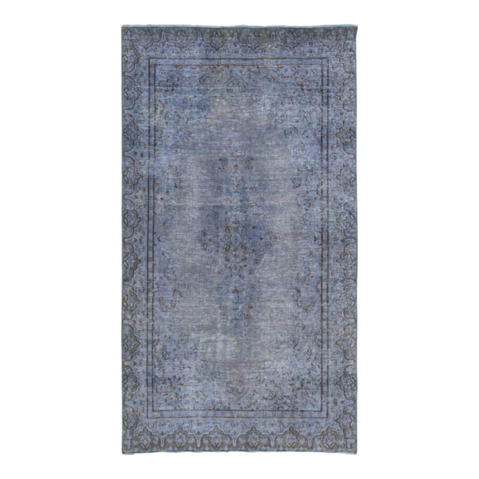 floral vintage persian overdyed wool rug in blue 7308