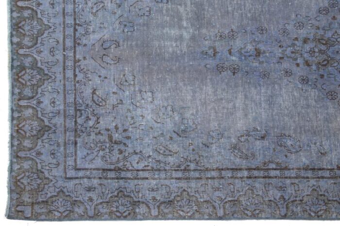 floral vintage persian overdyed wool rug in blue 7565