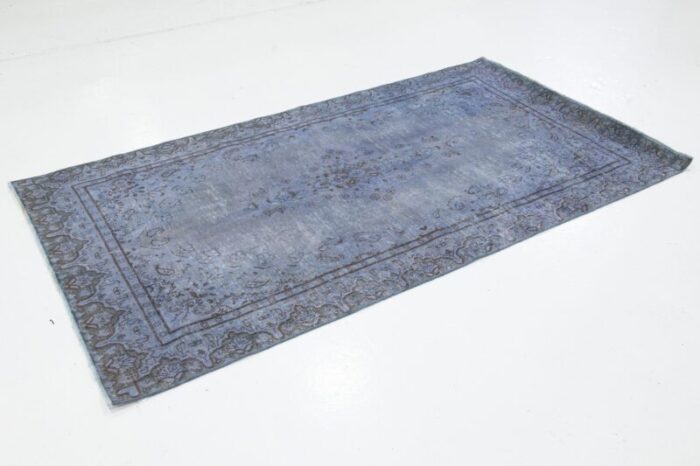 floral vintage persian overdyed wool rug in blue 9292