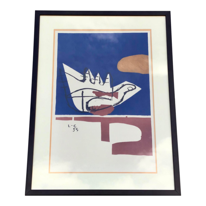 framed lithograph open hand by le corbusier circa 1955 signed and dated 7090