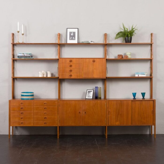 free standing teak wall unit by rud thygesen and johnny srensen for hg furniture denmark 1960s 4783