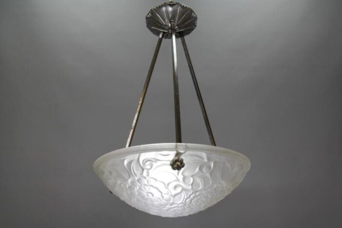 french art deco frosted glass and chromed brass pendant light by primaflor 1930s 6603