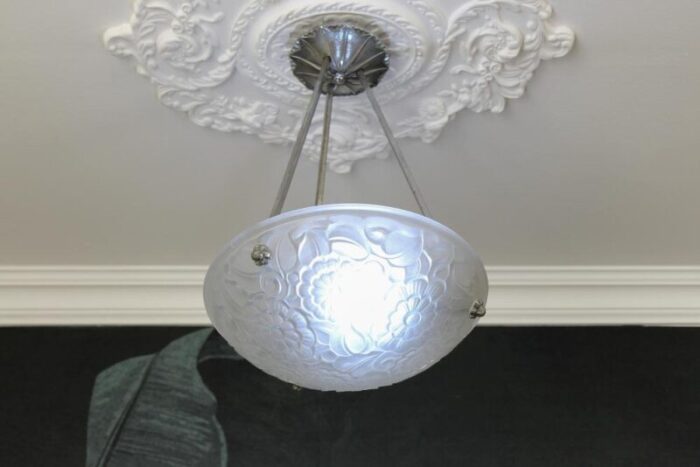 french art deco frosted glass and chromed brass pendant light by primaflor 1930s 9737