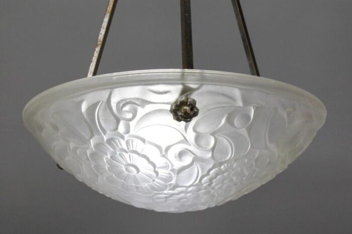 french art deco frosted glass and chromed brass pendant light by primaflor 1930s 9966