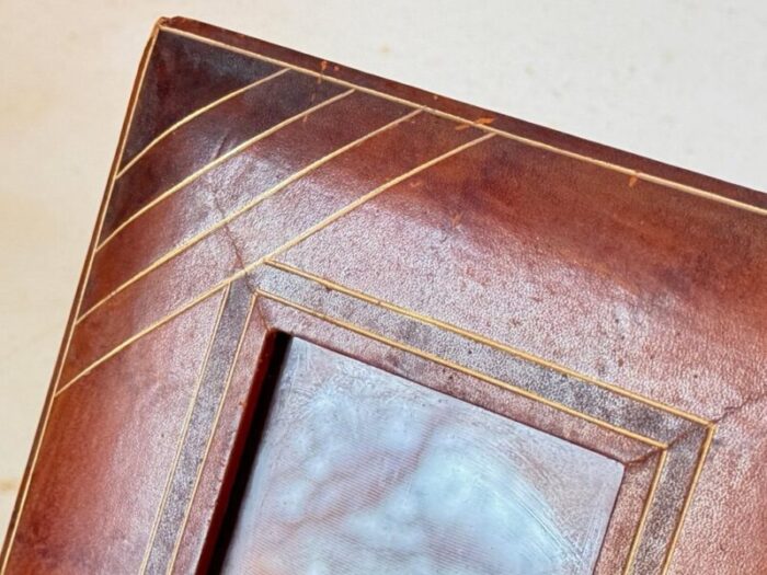 french brown leather picture frame 1940 3