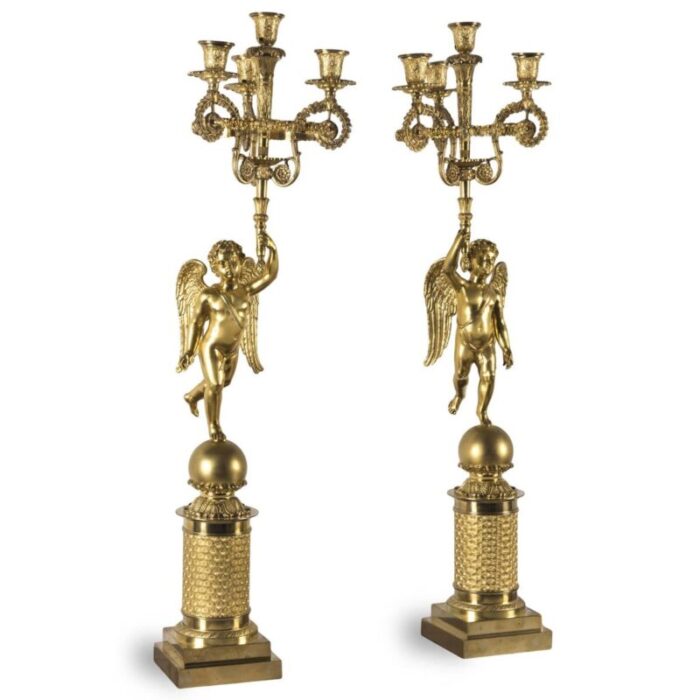 french empire candleholders in gilded bronze 1800s set of 2 1