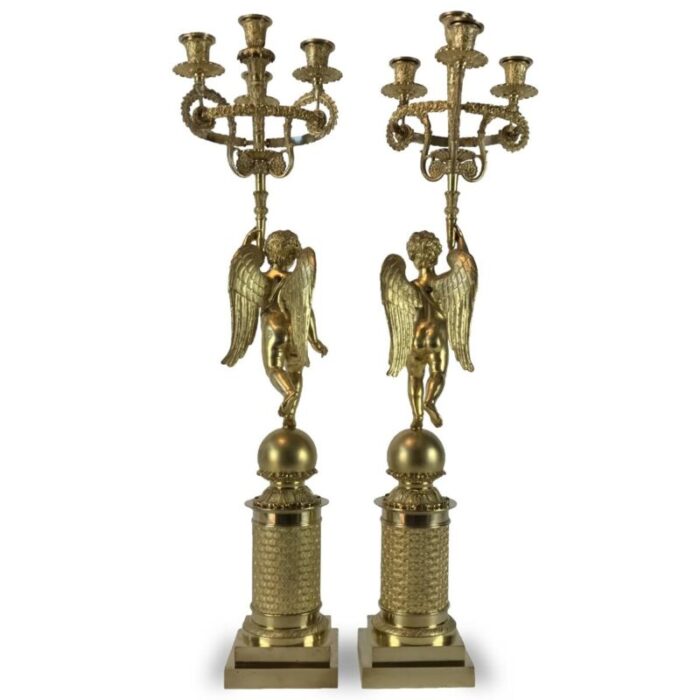 french empire candleholders in gilded bronze 1800s set of 2 4