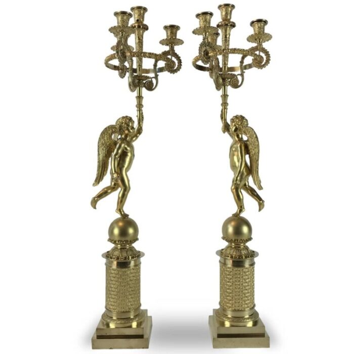 french empire candleholders in gilded bronze 1800s set of 2 5