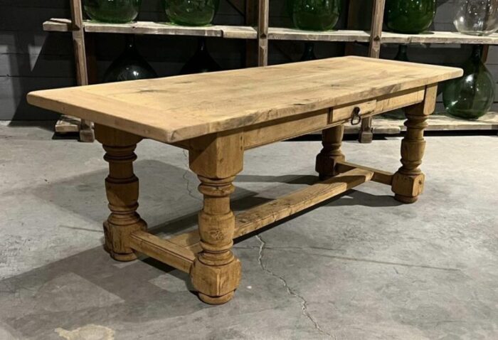 french farmhouse dining table with drawer in bleached oak 1920 3351