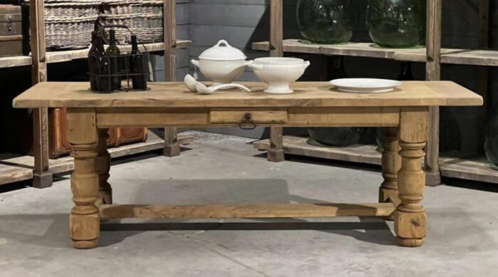 french farmhouse dining table with drawer in bleached oak 1920 4610