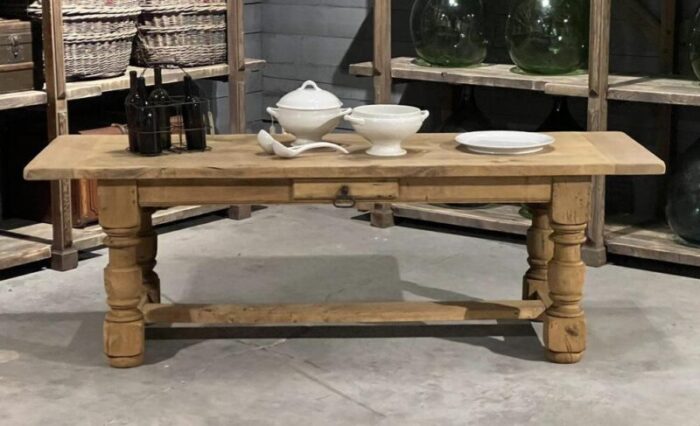 french farmhouse dining table with drawer in bleached oak 1920 6626