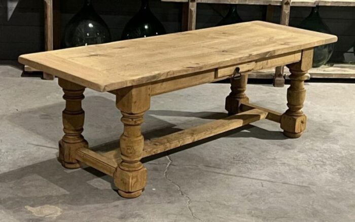 french farmhouse dining table with drawer in bleached oak 1920 7176