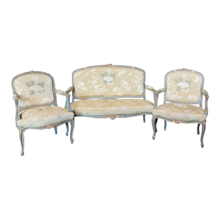 french louis xv painted sofa and two fauteuils parlor set of 3 3411