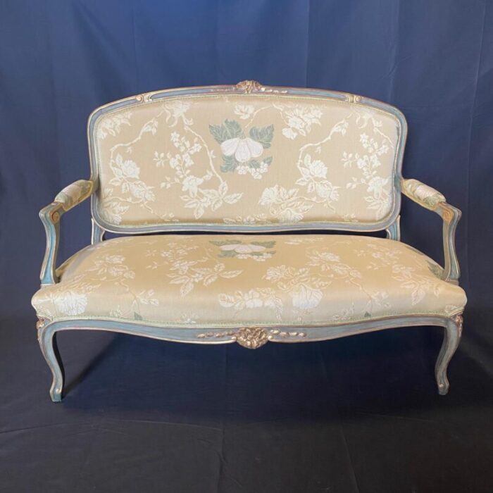 french louis xv painted sofa and two fauteuils parlor set of 3 8289