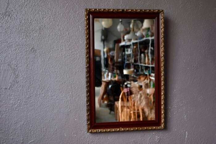 french mirror with burgundy and gold frame 1