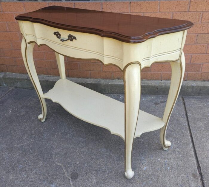 french provincial style partial gilt and enamel painted console table 2559