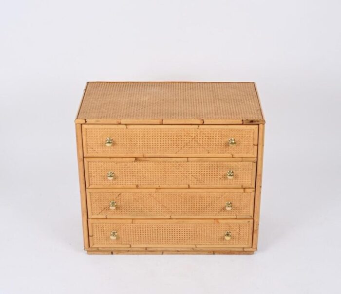 french riviera chest of drawers in vienna straw rattan and brass italy 1970s 3720