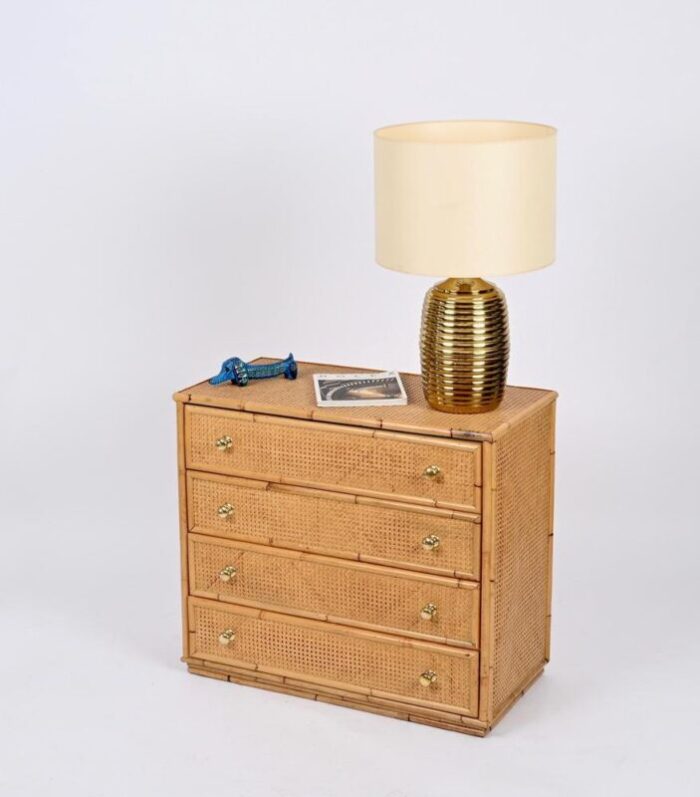 french riviera chest of drawers in vienna straw rattan and brass italy 1970s 4341