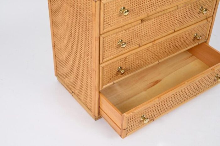 french riviera chest of drawers in vienna straw rattan and brass italy 1970s 7164