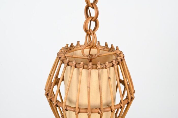 french riviera rattan parchment and wicker chandelier sognot france 1960s 1213