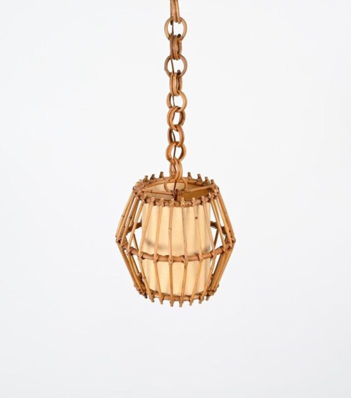 french riviera rattan parchment and wicker chandelier sognot france 1960s 4902